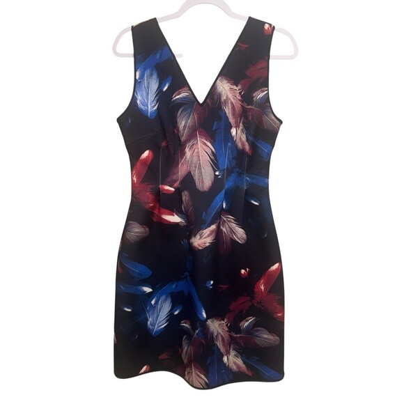 WHBM White House Black Market Dress Black Feather Print Scuba Mini Dress Size 6 - Picture 2 of 13